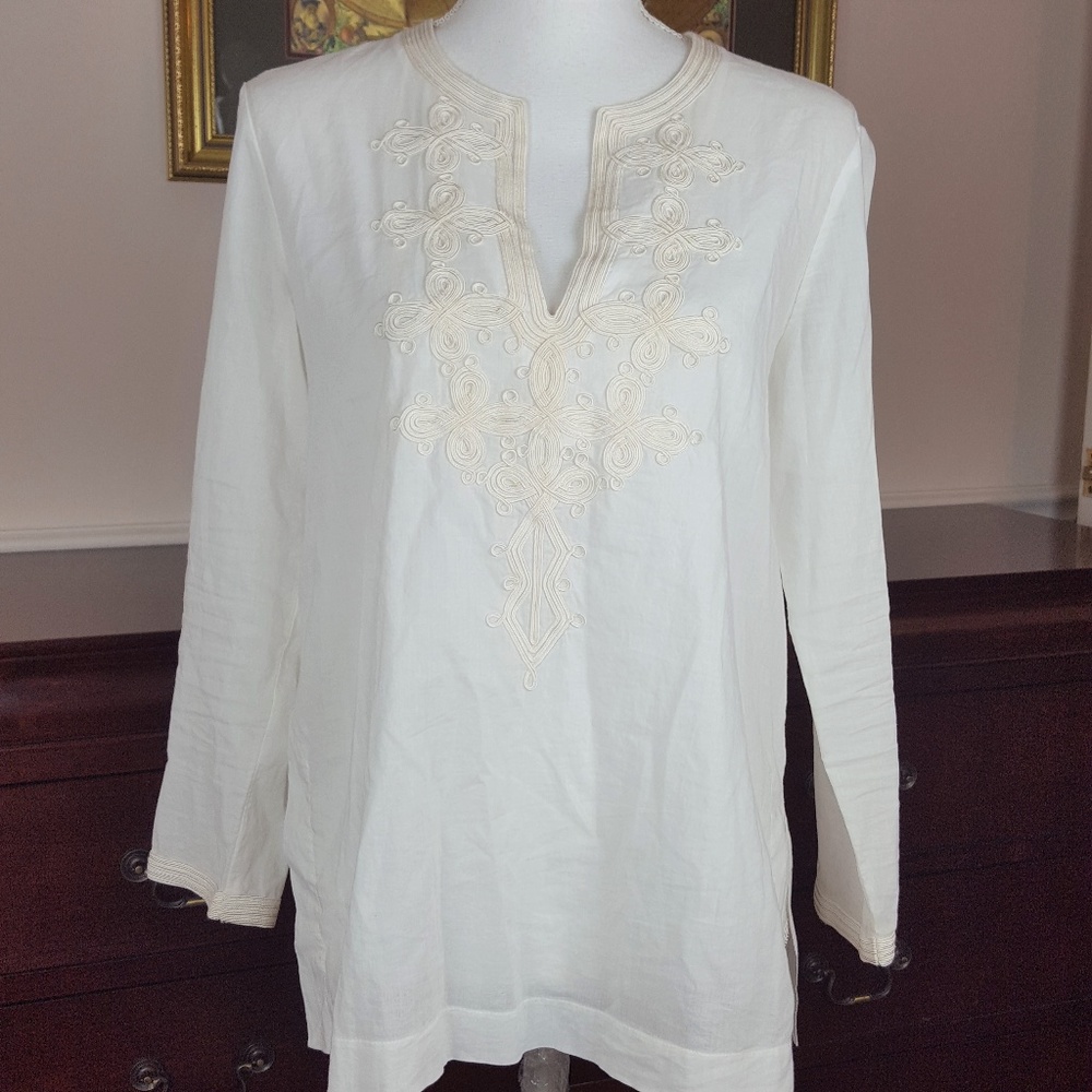 J. Crew White Embroidered Tunic Size 6